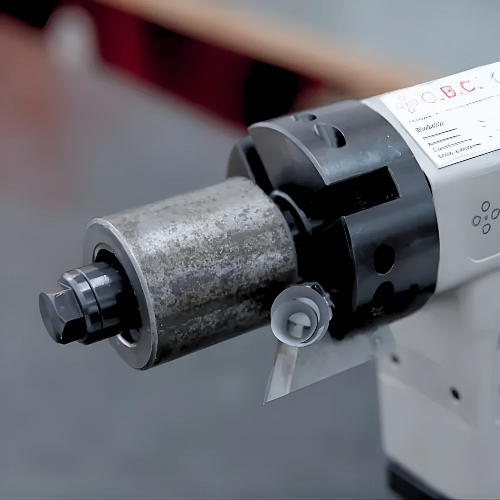 Rörfasmaskin för invändig bearbetning av rör med innerdiameter 20–42 mm, detaljbild av infästning och verktyg.