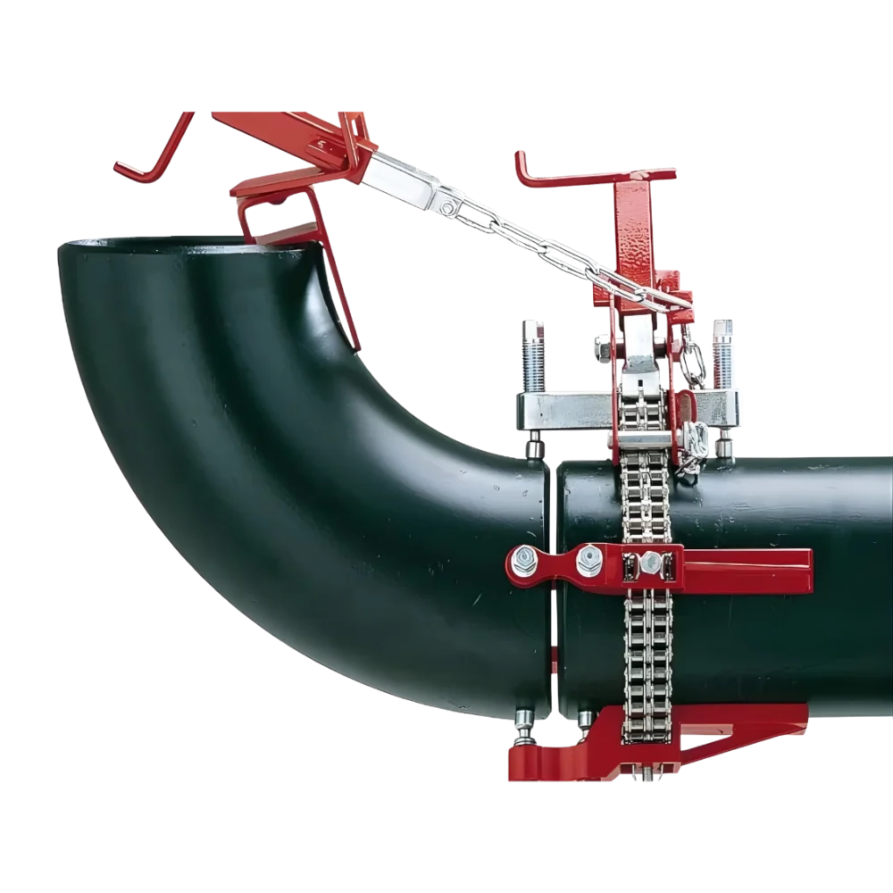 Enkel kedjeklämma för rörinriktning som används för att rikta och fixera rör och rörböjar vid svetsning
