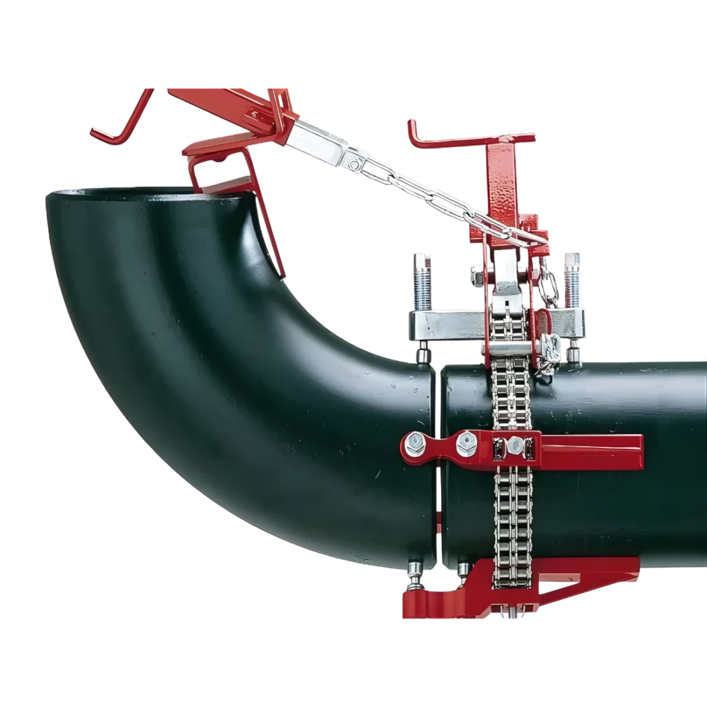 Enkel kedjeklämma för rörinriktning som används för att rikta och fixera rör och rörböjar vid svetsning