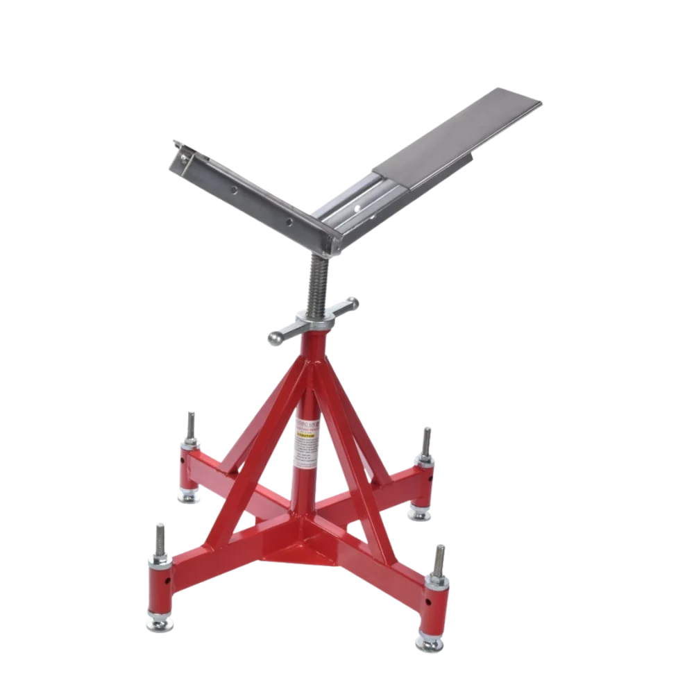 PJQ Quattro Heavy Duty rörstativ med rullhuvud och hjul för tung hantering och transport av rör.