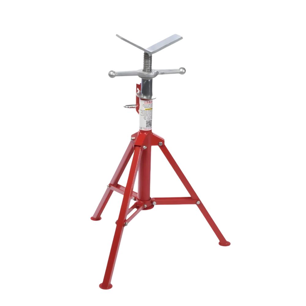 PJ3 rörstativ i boxprofil med justerbart huvud, utformat för stabilt stöd av rör vid montering och svetsning.