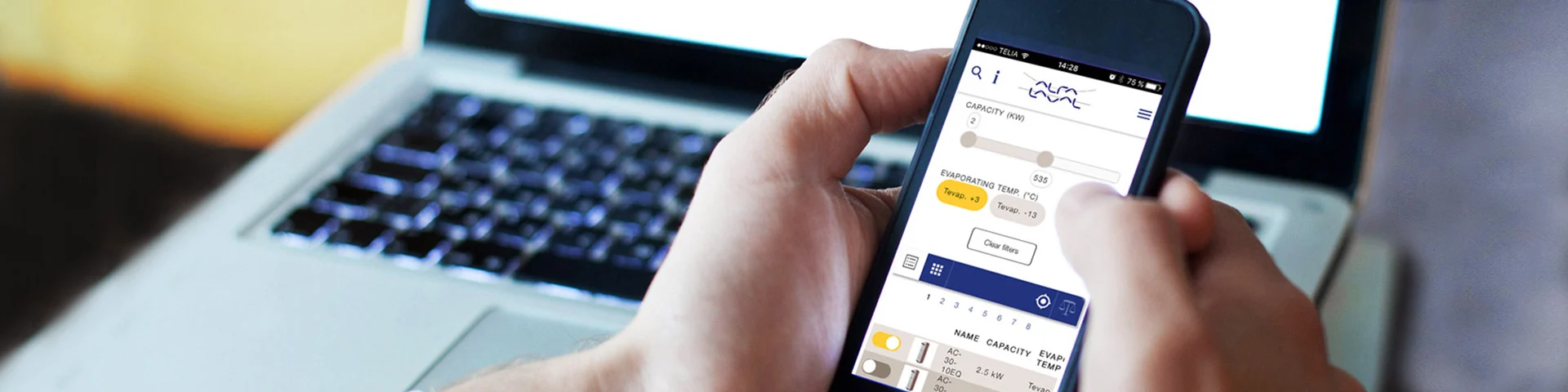 Digitalt verktyg från Alfa Laval som visas på mobiltelefon