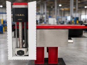 G.B.C. PMM100 portabel planfräsmaskin i industriell verkstadsmiljö.